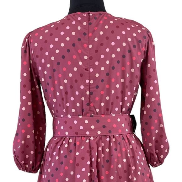 Eshakti Ruched Polka Dot Print Crepe Belted Dress Sz XL - Picture 7 of 13